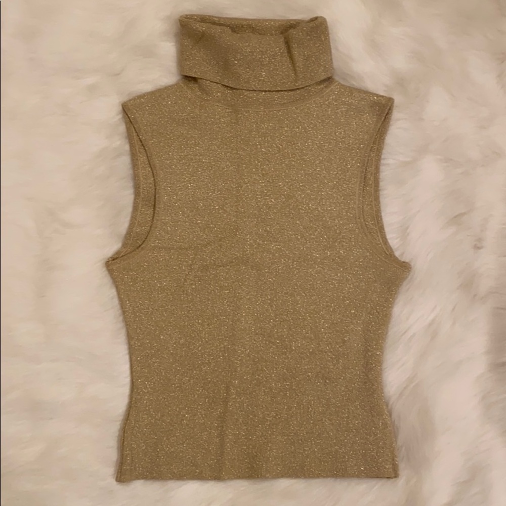 Bebe gold sparkle sleeveless turtleneck